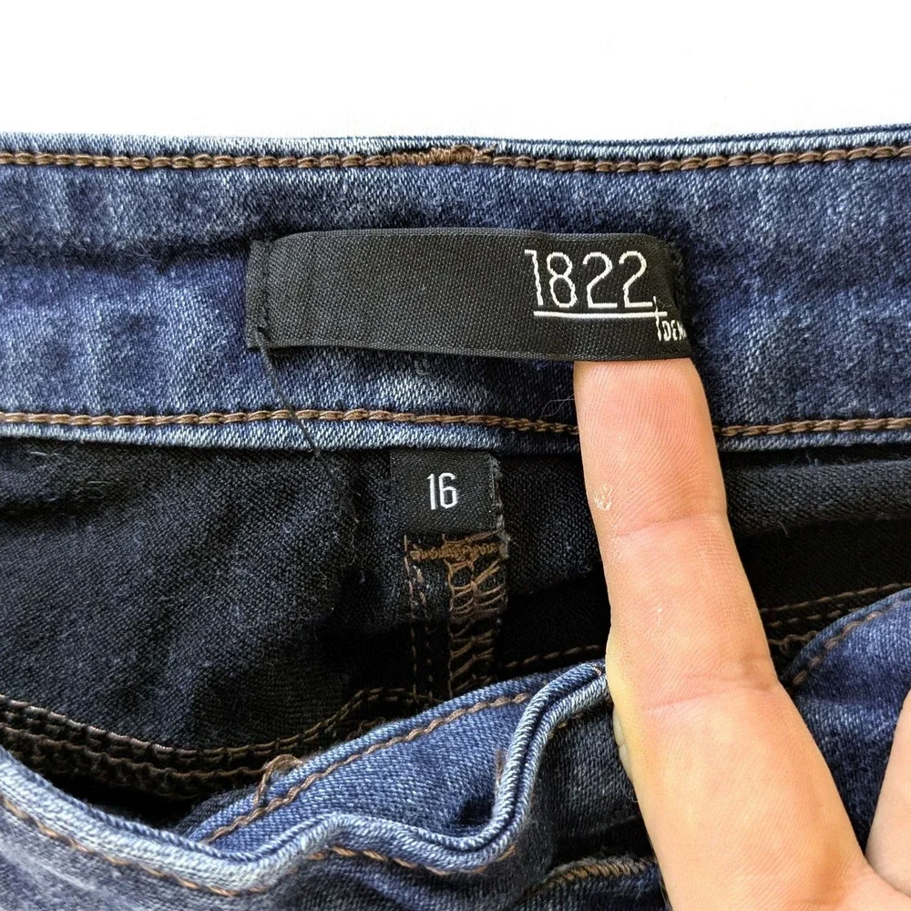 1822 Denim Womens Dark Wash Slim Straight Leg Jeans Size 16 Blue Stretch Indigo